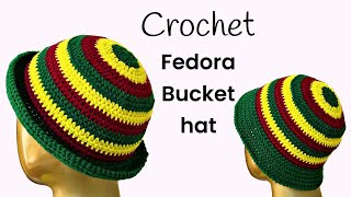 Crochet Fedora Bucket Hat Tutorial  How to Crochet a unisex Hat for Beginners [upl. by Wendell]