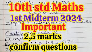 10th maths 1st Midterm Important Questions 2024  10th Maths 1st Midterm Question paper 2024 [upl. by Sev]