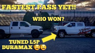 60 powerstroke vs l5p diesel drag race [upl. by Tychonn]