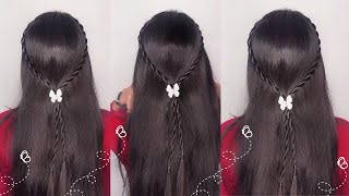 cute front hairstyle in 2min🦋🌸 hairstyle longhair [upl. by Ekoorb]