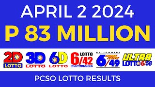 Lotto Result April 2 2024 9pm PCSO [upl. by Aristotle688]