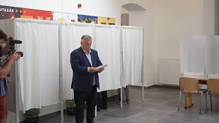 Hungary’s populist leader Viktor Orban casts his ballot in European Parliament election [upl. by Anaile]