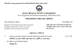 WBSU BA History 5th Semester DSE Question Paper 2020 [upl. by Aierbma235]