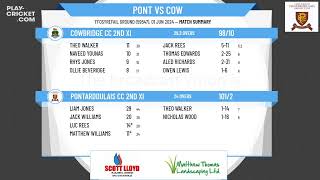 Pontarddulais CC 2nd XI v Cowbridge CC 2nd XI [upl. by Enileve713]