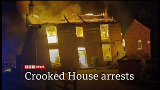 The Crooked House wonky pub fire  two arrested UK 6 August 2023 [upl. by Salis]