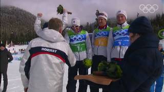 Cross Country Skiing Men 4X10KM Relay Victory Ceremony  Vancouver 2010 [upl. by Rasia]