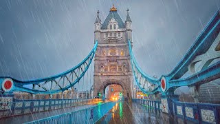 London Rain Walk  Early Morning City of London Ambience to Iconic Tower Bridge  4K 60FPS [upl. by Nadya]