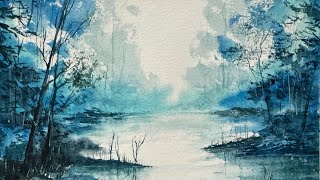 Easy landscape in watercolour watercolorpainting watercolor easywatercolortutorial [upl. by Lezlie339]