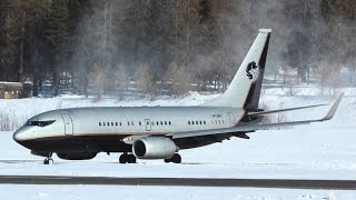 Rare Private B7377BCBBJ VPBRT landing at SamedanEngadin airport [upl. by Ji]