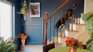 Painting my stair hallway blue  Farrow amp Ball Hague Blue  Home Takes Time S2 E5 [upl. by Esorlatsyrc]