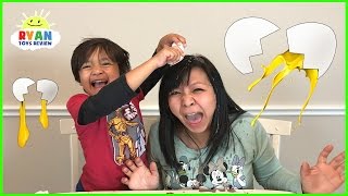 EGGED ON Egg Roulette Challenge Family Fun Game for Kids Gross Messy Real Food Eggs Surprise Toys [upl. by Aihpledalihp]