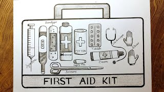 How to draw first aid kit easy steps for beginners First aid kit box drawing [upl. by Eillah]