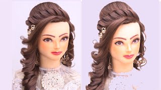 curly hair style girl for wedding l bridal hairstyle l easy open hairstyles l new hairstyle 2024 [upl. by Moretta]