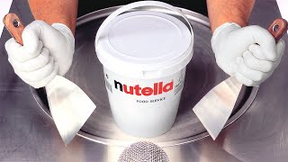 Massive Nutella Bucket Ice Cream Rolls  making Ice Cream out of Chocolate Hazelnut Spread  ASMR [upl. by Ahtivak30]