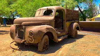 ABANDONED truck RESCUED from the desert after 50 years  1946 international sunk under a tree [upl. by Camille595]