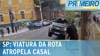 Viatura da Rota atropela casal durante apresentação no centro de SP  Primeiro Impacto 171023 [upl. by Olli]