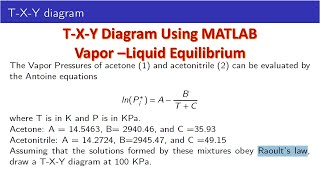 T X Y diagram Acetone 1 and acetonitrile 2 amp vaporliquid equilibrium VLE [upl. by Norok]