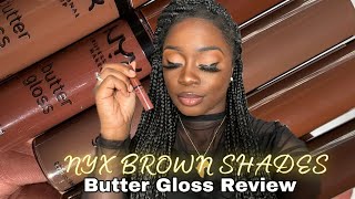 NEW NYX BUTTER GLOSS SWATCHES ON DARK SKIN  FIRST IMPRESSION [upl. by Eillom]