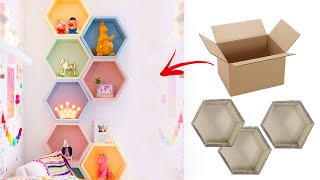 How to make hexagon wall shelf using cardboard easily [upl. by Enelyaj]