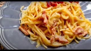 Pâtes à la carbonara prête en 10 mn bien crémeuse sans crème👌 [upl. by Deborath]