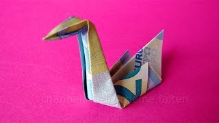 Geldschein falten Schwan Ideen zum Geldgeschenke basteln  Origami Tier falten mit Geld [upl. by Armilla]