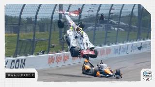 Sting Ray Robb goes airborne in wild lastlap incident at Iowa  INDYCAR [upl. by Dedric]