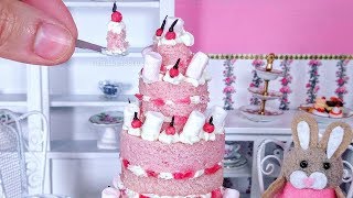 Real Edible Miniature Pink Cherry and Marshmallow Cake  Mini Food  Miniature Cooking ASMR [upl. by Largent50]