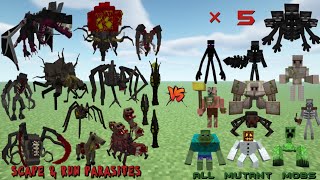 All parasites Scape and Run Parasites MOD VS 5 All Mutant Mobs in MINECRAFT 1VS5 mc vs sun [upl. by Isa751]