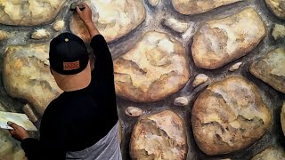 Dinding Cat Motif Batu 3D  Step by step paint a 3D stone motif wall [upl. by Munt79]