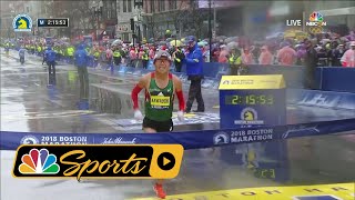 2018 Boston Marathon Japan’s Yuki Kawauchi wins mens race I NBC Sports [upl. by Rice]