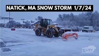 01072024 Natick MA  Snow Accumulation  Plows Clearing Lots  Snow Falling  Travel Hazardous [upl. by Nyletak]