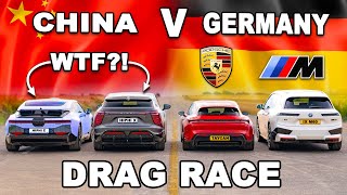 Porsche Taycan GTS v BMW iX M60 v Chinese Teslas DRAG RACE [upl. by Patton]