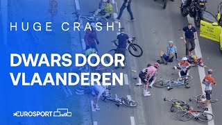 💥 HUGE CRASH in Dwars door Vlaanderen wipes out Wout van Aert Mads Pedersen and Biniam Girmay 🤕 [upl. by Connell487]