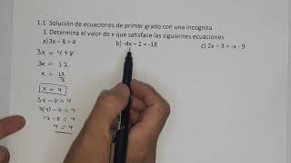 11 Solución de ecuaciones de primer grado con una incógnita numeral 1 literales a ABC [upl. by Rashidi]