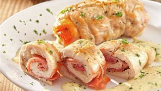 Rollitos de pollo con jamón y queso al horno [upl. by Varhol640]