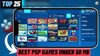 Top 25 PSP Games Under 50 MB  Highly Compressed PPSSPP Games 20222023 [upl. by Aerdnas]