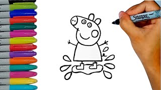 COME DISEGNARE E COLORARE PEPPA PIG CHE SALTA NELLE POZZANGHERE DI FANGO👏👏🐷😍 [upl. by Timmie]