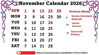 November Calendar 2026  novembercalender2026 [upl. by Onurb912]