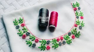 very easy simple neck embroidery with french knot hand embroidery neck designs [upl. by Arnuad]