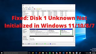 Fixed Disk 1 Unknown Not Initialized in Windows 111087 [upl. by Bobbye]