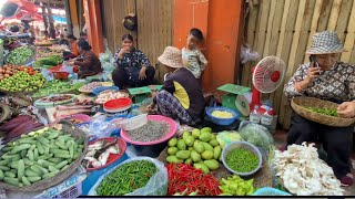 Morning market view🇰🇭4k Market in Siem Reap vegetables fish meat will be more food market [upl. by Aitrop]