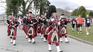 Inverness RBL Pipe Band lead runners to start of the 2017 Inverness half marathon [upl. by Sualokcin]