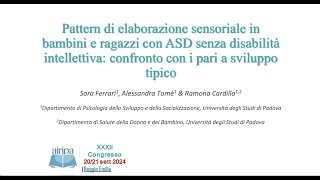 Pattern di elaborazione sensoriale in bambini e ragazzi sono ASD senza disabilità intellettive [upl. by Theis]