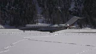 BOMBARDIER GLOBAL 5000  CSGLY  NET JETS  LANDING FROM LONDON IN SAMEDAN  ST MORITZ [upl. by Bohman]