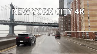 Driving Rainy New York City 4K  Midtown Manhattan to Brooklyns Island Beach  USA [upl. by Yellek]