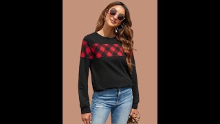 Blooming Jelly Womens Color Block Plaid Shirt Crewneck Sweatshirt Elbow Patches Pullover Sweatshirt [upl. by Chilt]