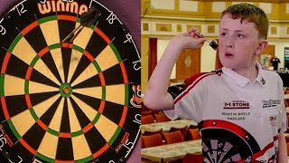 11 Year Old Darts Wonderkid Finishes a 156 On Masters Stage [upl. by Aihseyk]