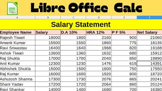 Salary statement in Libre office calc  Sum function  DA HRA PF Calculation [upl. by Chellman]