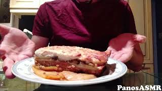 Eating Moussaka 3  Panos ASMR Greek Mukbang [upl. by Cher610]