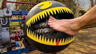 Real Life MONSTER PACMAN Shredding Machine vs FOOT [upl. by Adnohsor126]